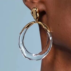 Molten Metal Lucite Hoop Large Drop Earrings Gold Tone Alexis Bittar D05